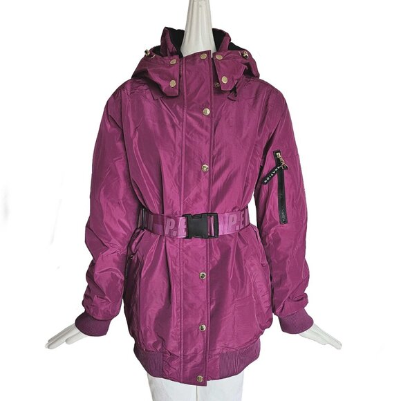 P.E. NATIONAL FUSCHIA PINK PUFFER JACKET WITH BELT (M) - Picture 1 of 11